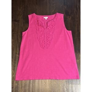 Talbots Sleeveless V-Neck Crochet Lace Tank Top Women's Size S Pink Pullover‎